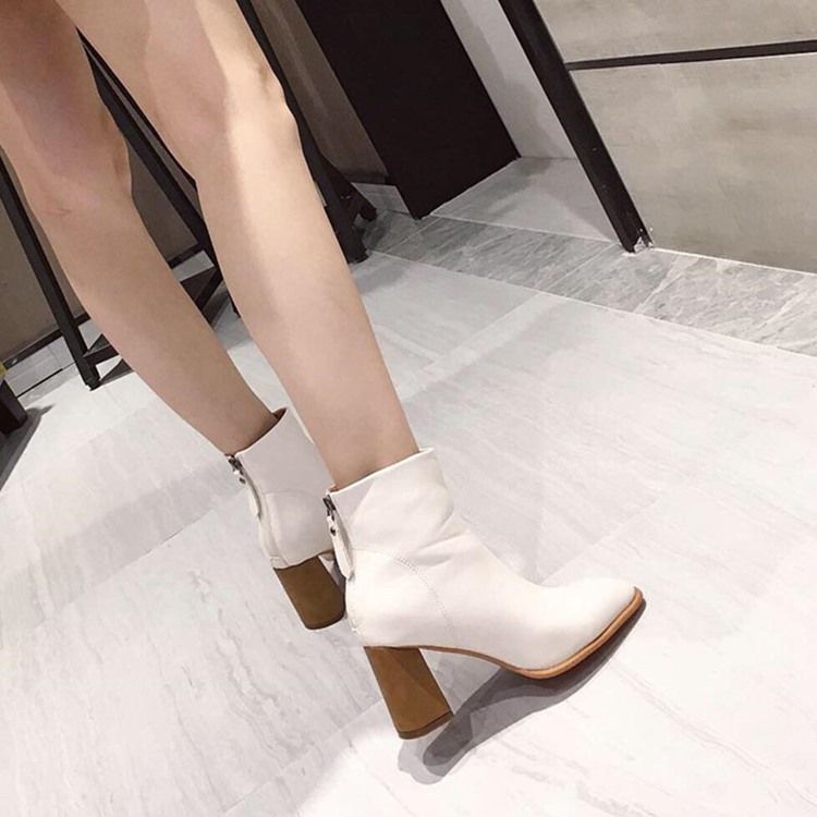 Vanlig Rund Tå Chunky Heel Enkla Ankelstövlar För Kvinnor