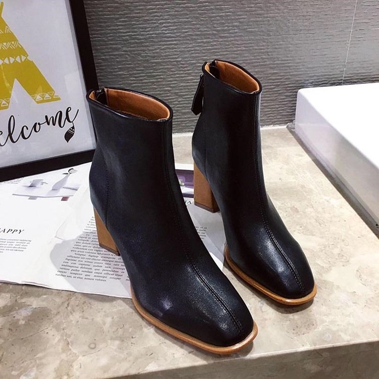 Vanlig Rund Tå Chunky Heel Enkla Ankelstövlar För Kvinnor