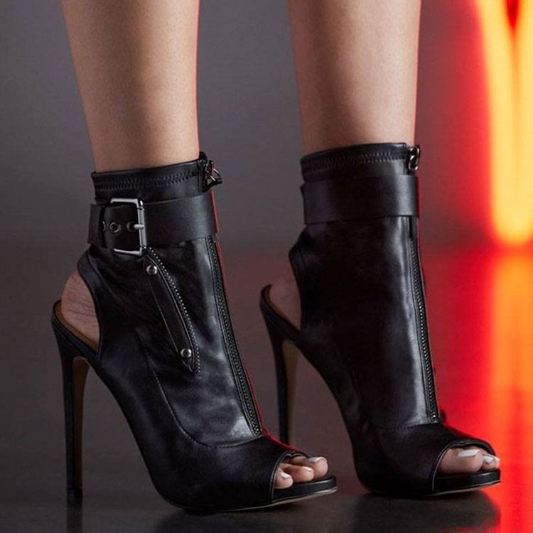 Vanligt Spänne Peep Toe Stilettklack Damsandaler