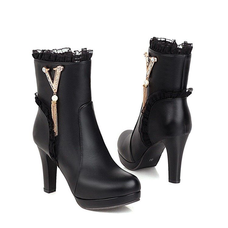 Zipper Patchwork Rund Toe Korta Floss Stövlar Boots