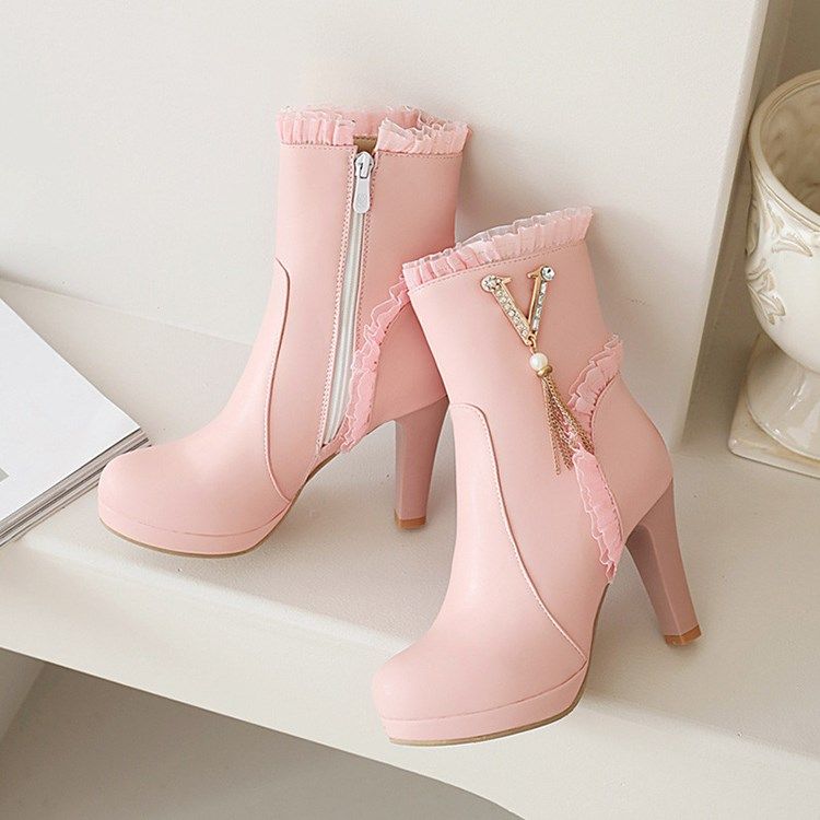 Zipper Patchwork Rund Toe Korta Floss Stövlar Boots