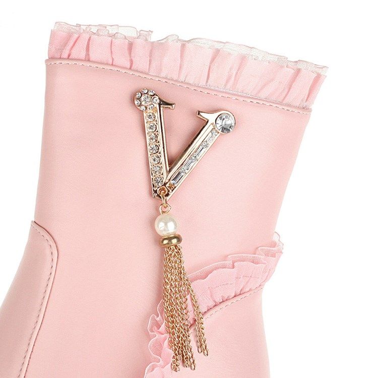 Zipper Patchwork Rund Toe Korta Floss Stövlar Boots