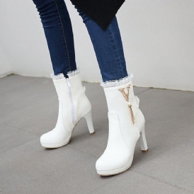 Zipper Patchwork Rund Toe Korta Floss Stövlar Boots