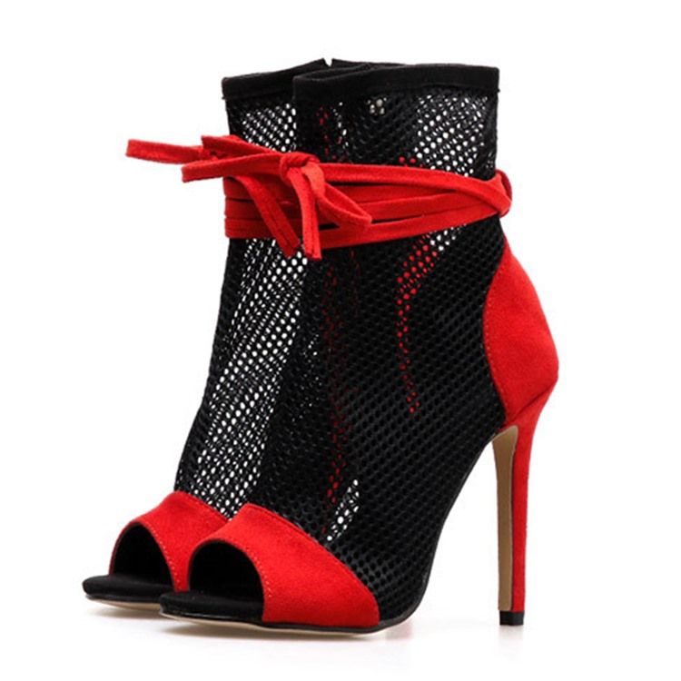 Zipper Peep Toe Stilettklack Ihåliga Stövlar