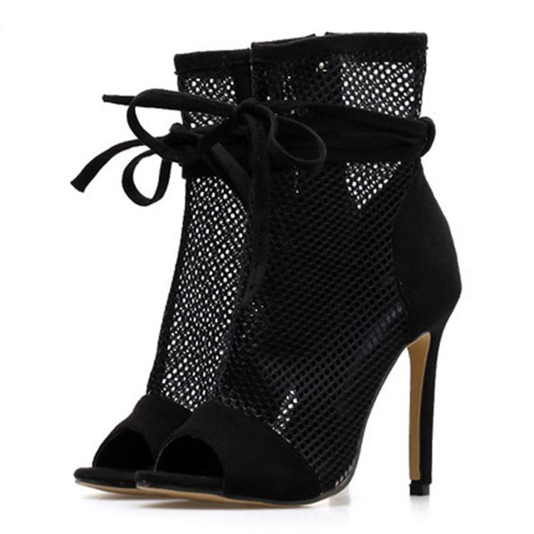 Zipper Peep Toe Stilettklack Ihåliga Stövlar