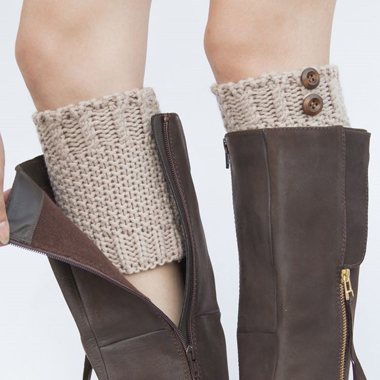 Pure Color Knit Stövlar Boots Manschetter Strumpor