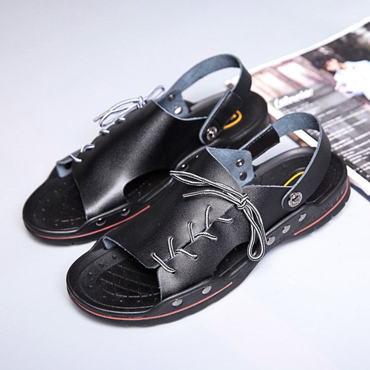 Pu Slip-On Enkla Herrsandaler