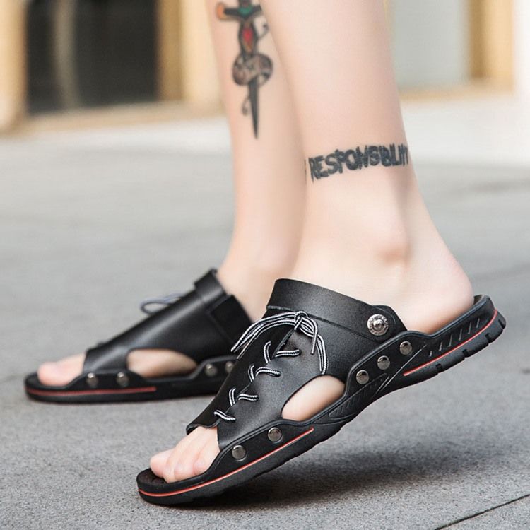 Pu Slip-On Enkla Herrsandaler