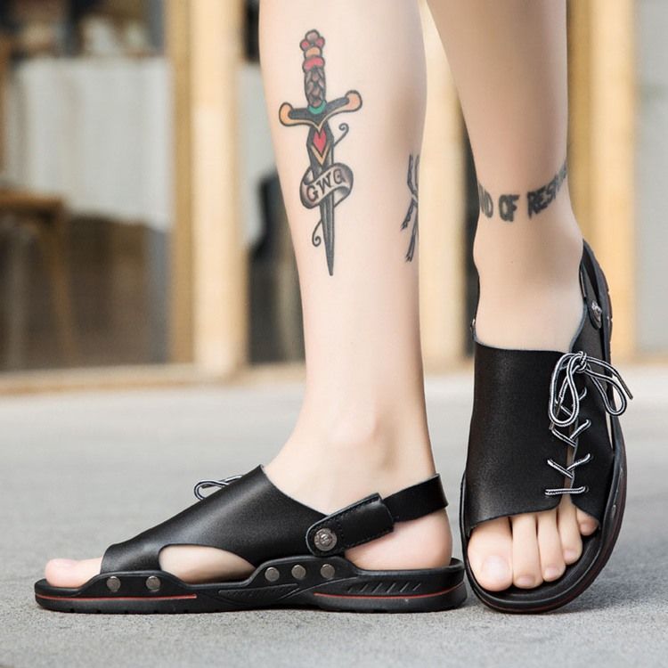 Pu Slip-On Enkla Herrsandaler