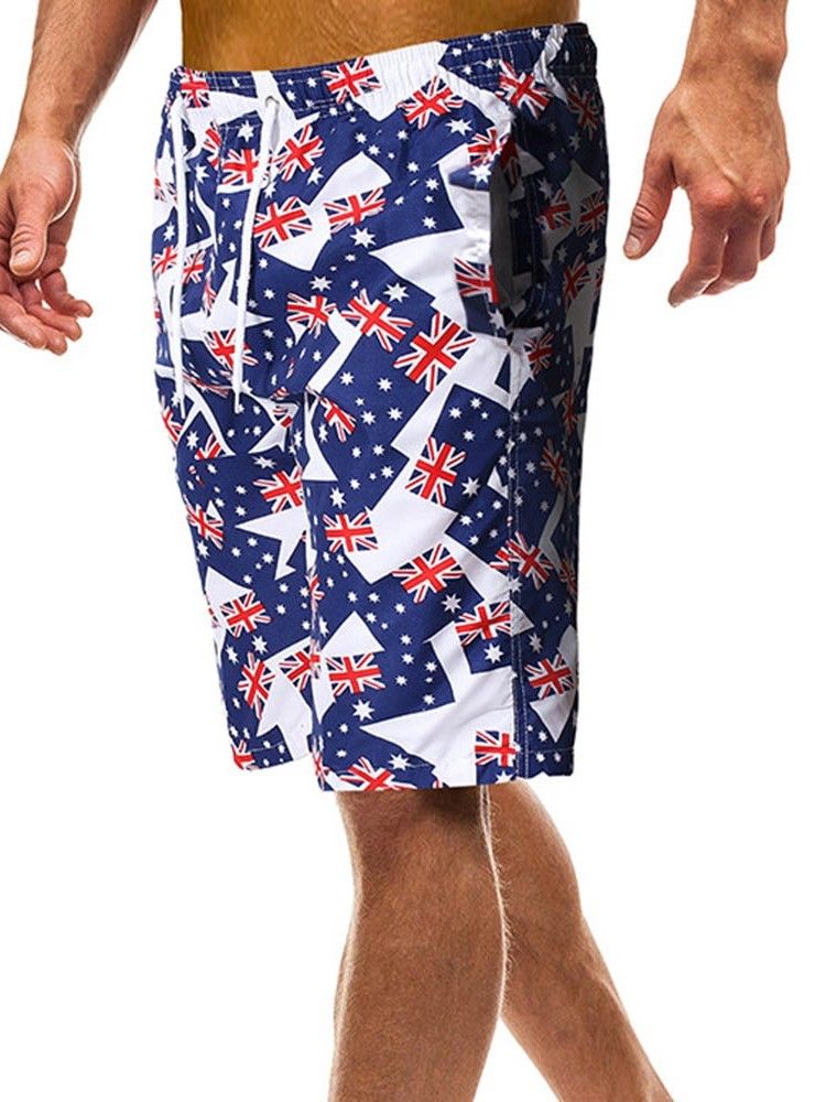 Strandshorts För Män Med Löst Tryck I Mitten Av Midjan